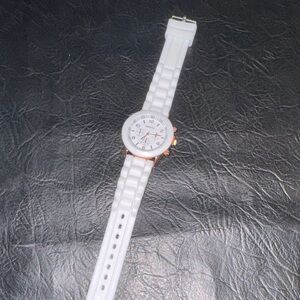 Geneva White Silicone Strap Watch with Rose Gold Accents, NEW